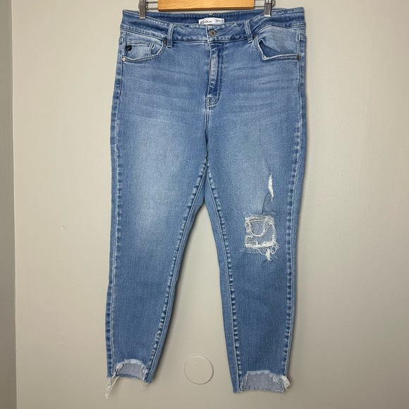 KanCan Denim - Kancan Light Wash Distressed Raw Hem High Rise Denim Jeans